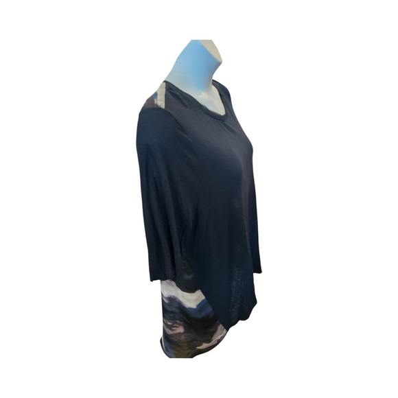 Simply Vera Vera Wang Mixed Media Tunic Top w/ Pleated Chiffon Back | Navy | XL - Picture 8 of 8